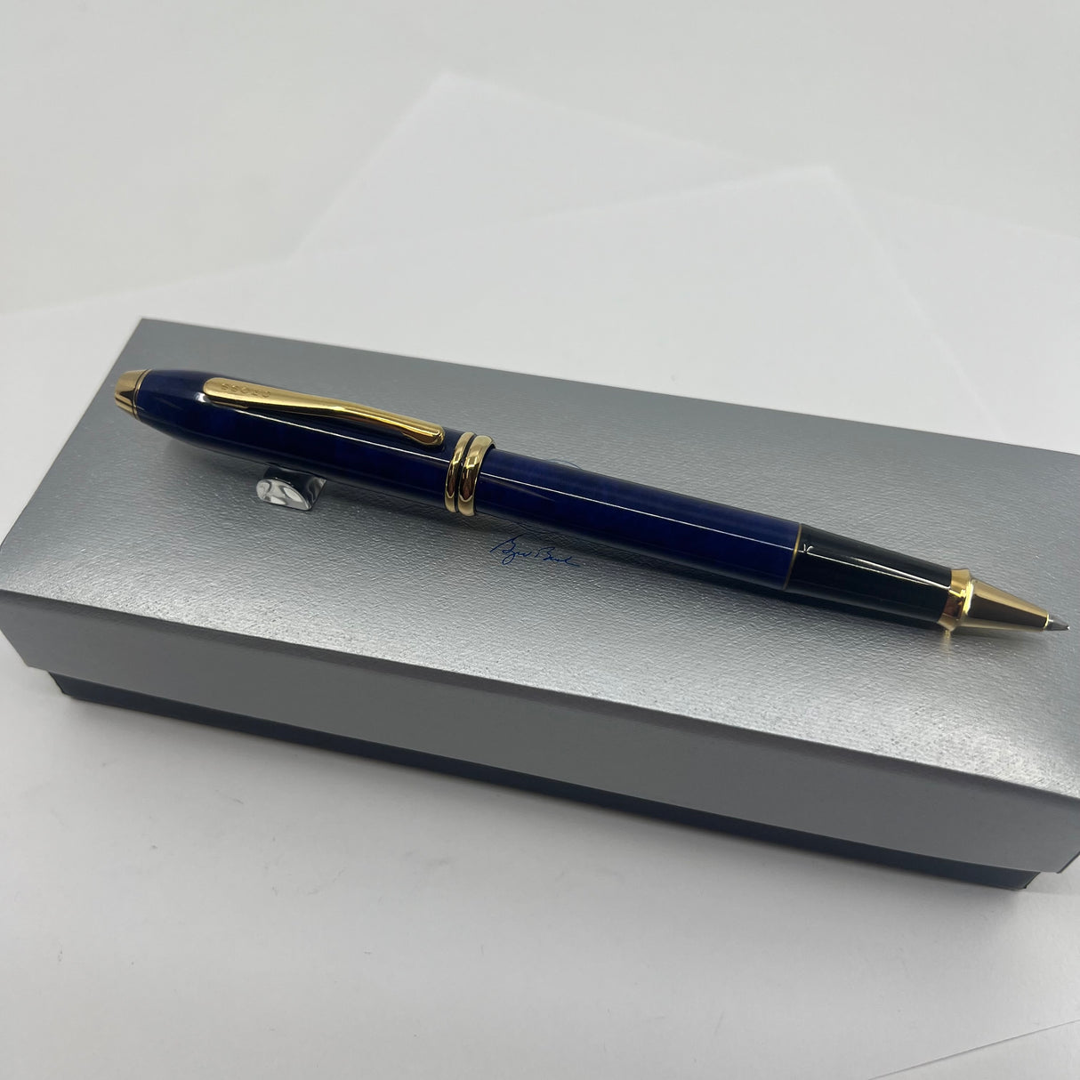 Cross Townsend Marbled Midnight Blue Selectip Rollerball with President George Bush Facsimile Signature & Presidential Seal Engraved on both the Pen & Box!