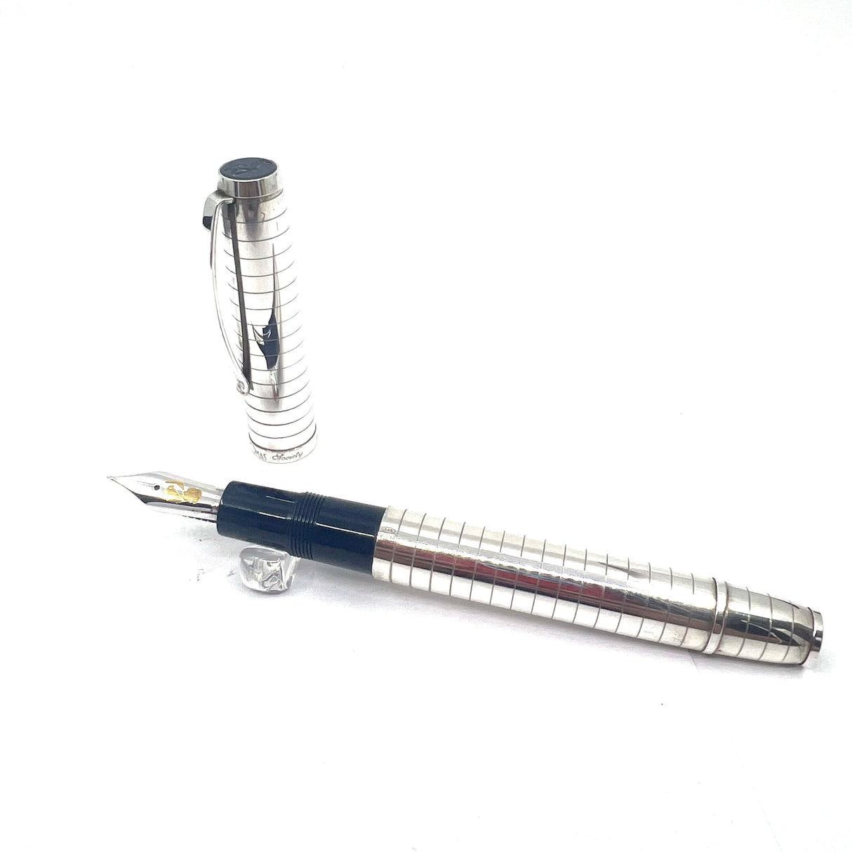 OMAS Horizontal Lined Sterling Silver Overlay Fountain Pen - Extra Fine 18kt Gold Nib