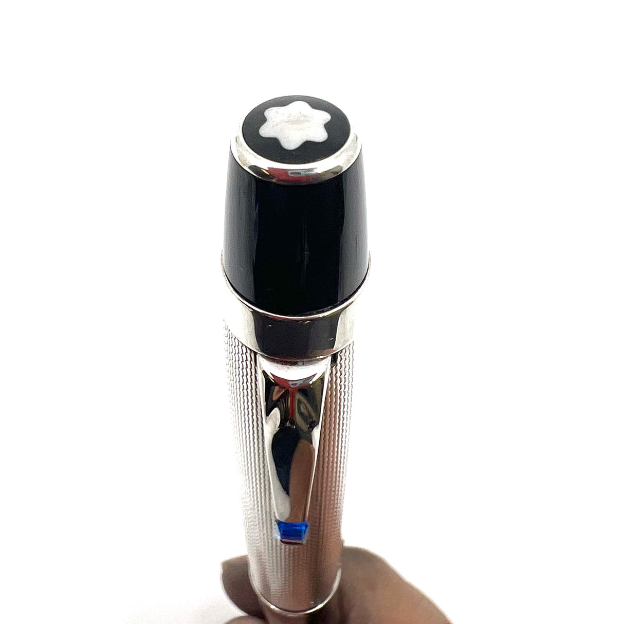 Montblanc Boheme Sterling Silver Barleycorn Ballpoint Pen - Blue Stone in Clip