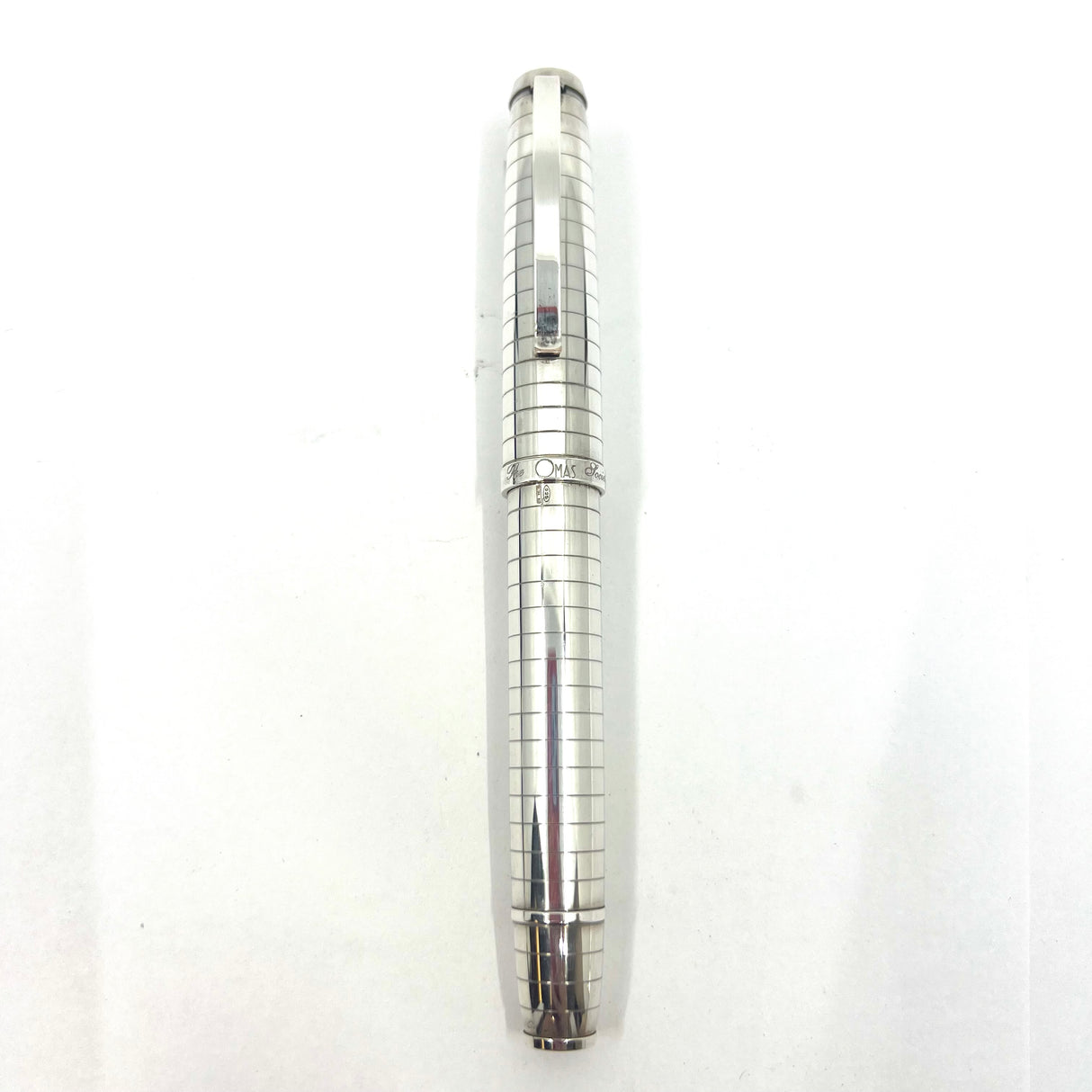 OMAS Horizontal Lined Sterling Silver Overlay Fountain Pen - Extra Fine 18kt Gold Nib