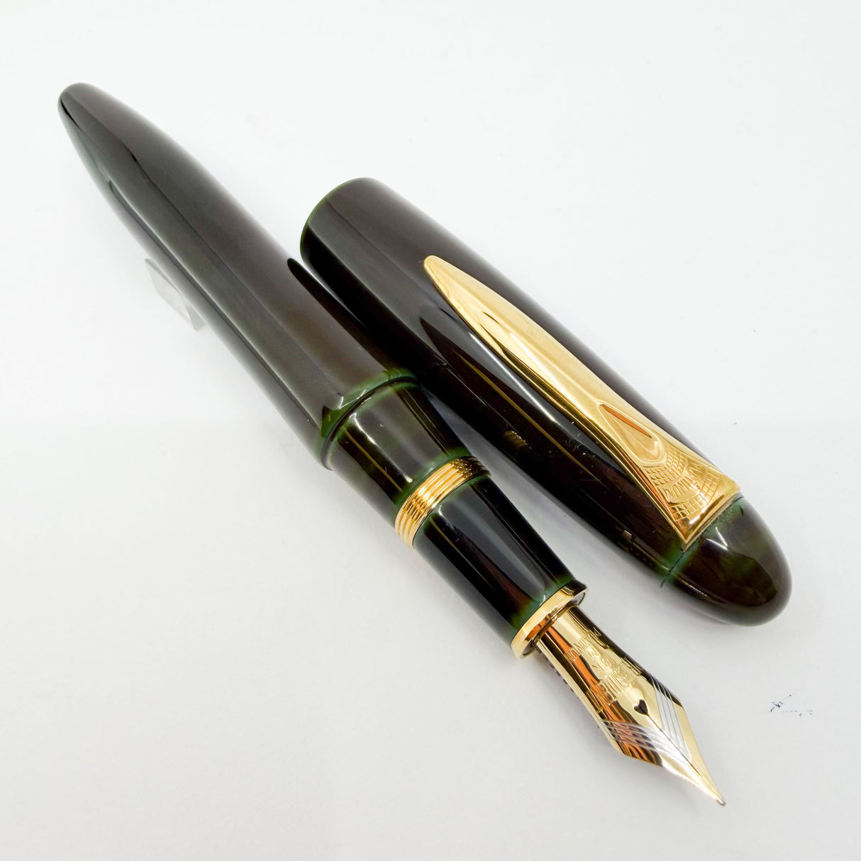 Platinum Izumo Urushi Soratame (Brown/Green) Oversized Fountain Pen - Medium 18 Kt Gold Nib