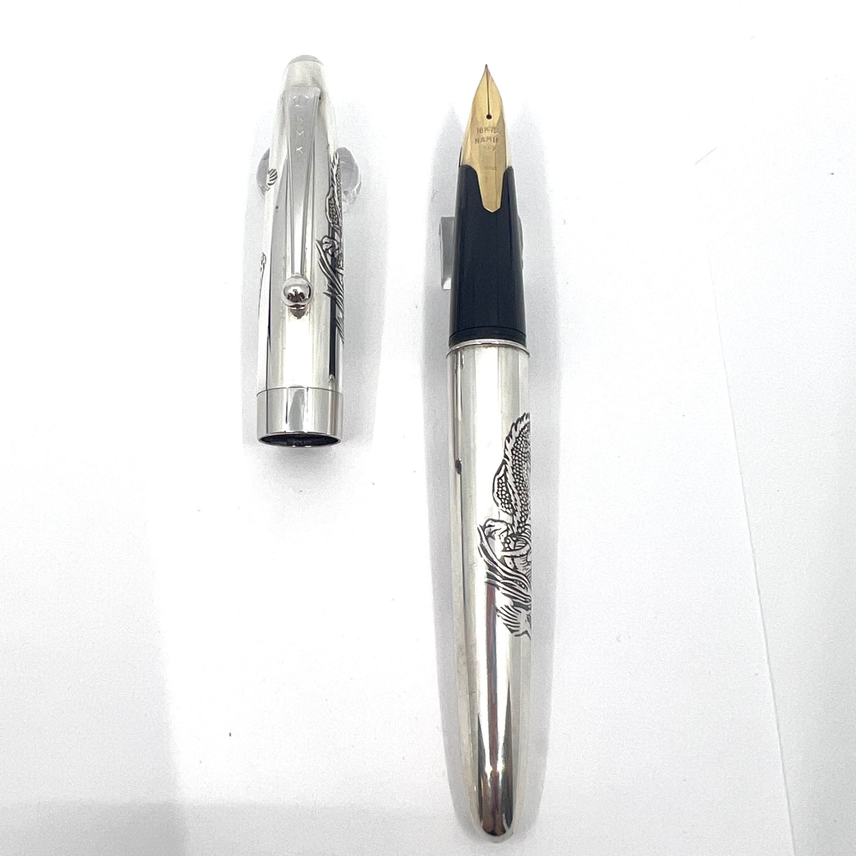 Pilot-Namiki Sterling Silver Dragon Fountain Pen - Fine 18kt Gold Nib