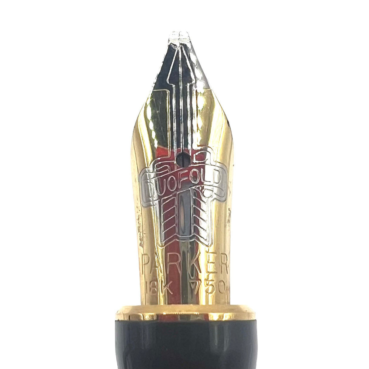 Parker International (Standard Size) Pearl & Black Duofold Fountain Pen - ITALIC BROAD 18kt Gold Nib