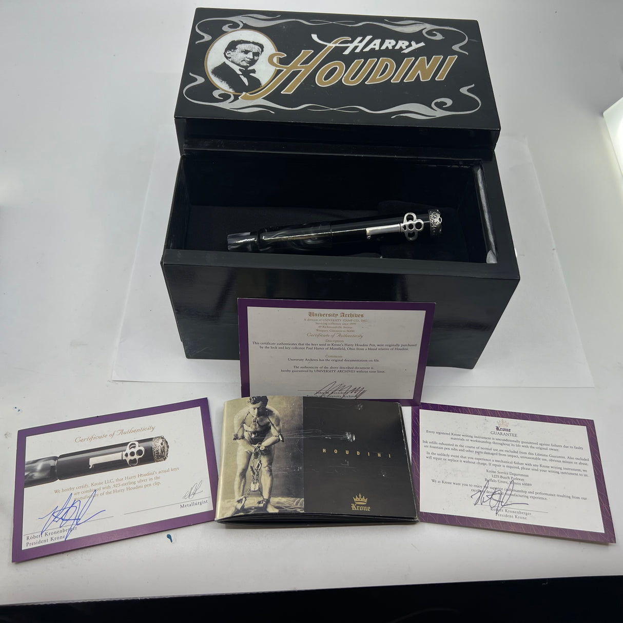 Krone Harry Houdini Limited Edition Fountain Pen - Medium 18kt Gold Nib - With Authenticated Original Key Used by Houdini!