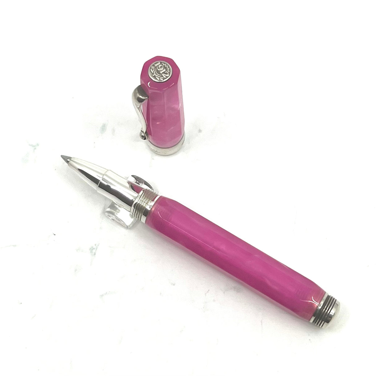 Montegrappa Micra Pink Celluloid Rollerball - Sterling Silver Trim