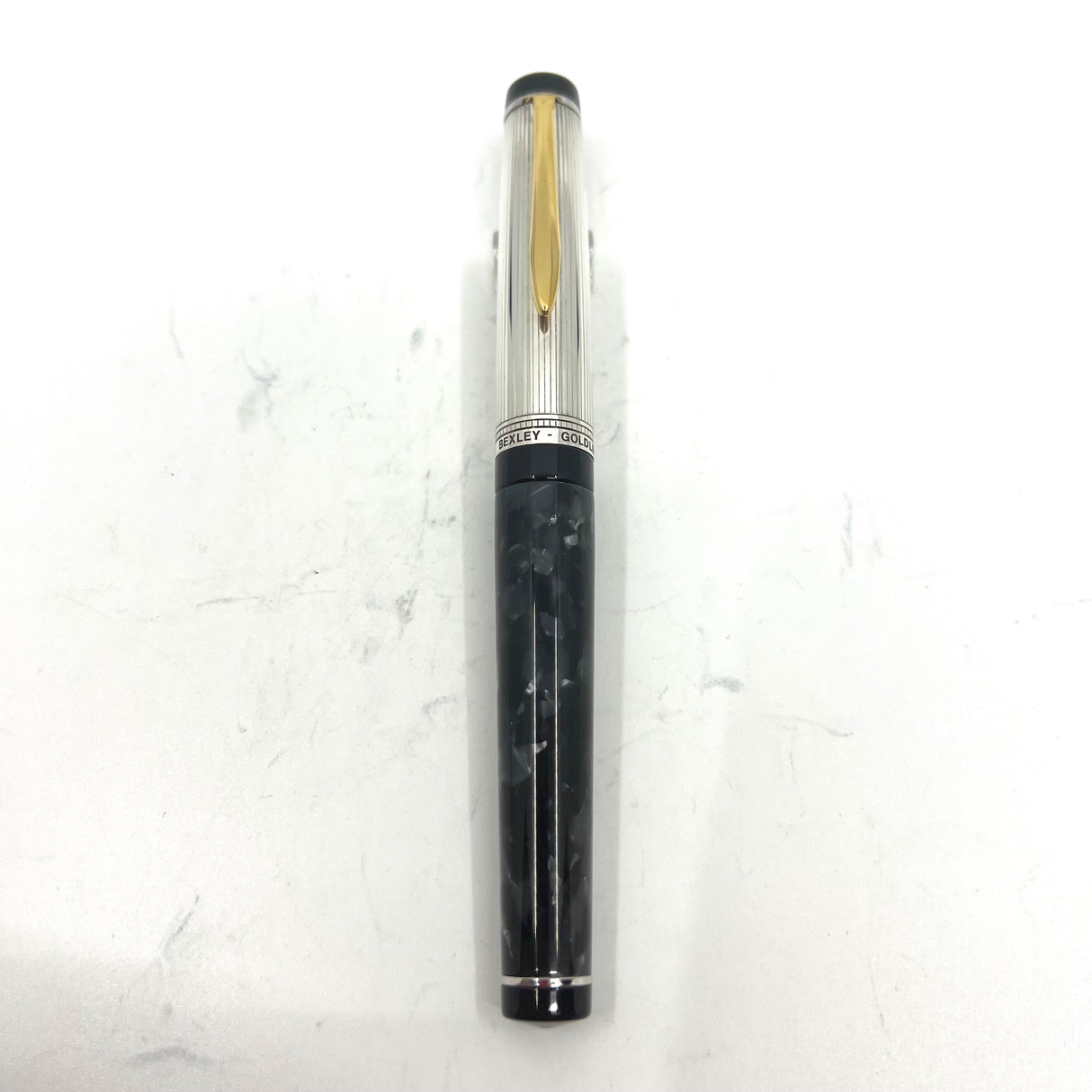 Bexley Goldline Sterling Silver Cap Charcoal Gray Marble Rollerball