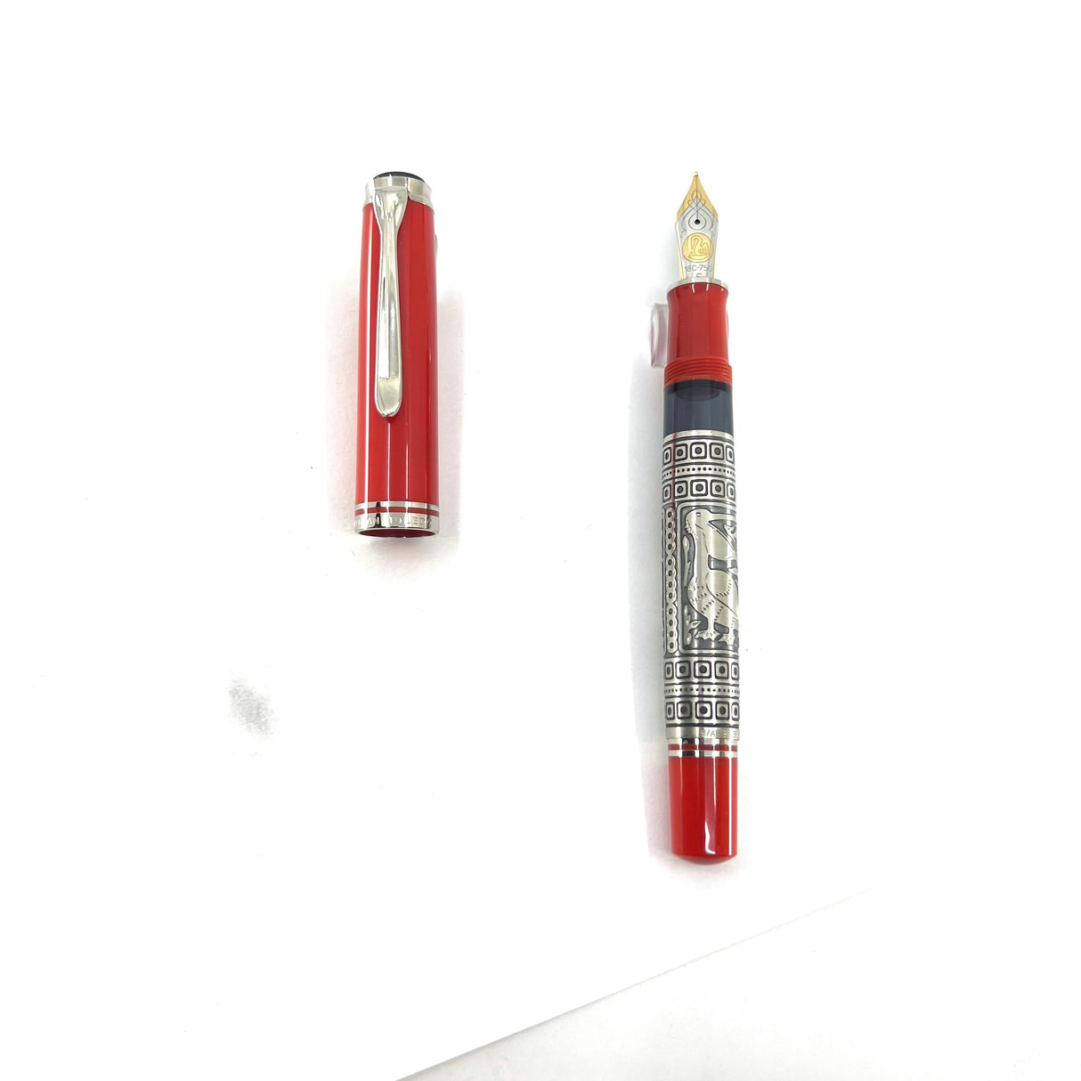 Pelikan Souveran M910 (M800 Size) Red Toledo Special Edition Fountain Pen - Fine 18kt Gold Nib