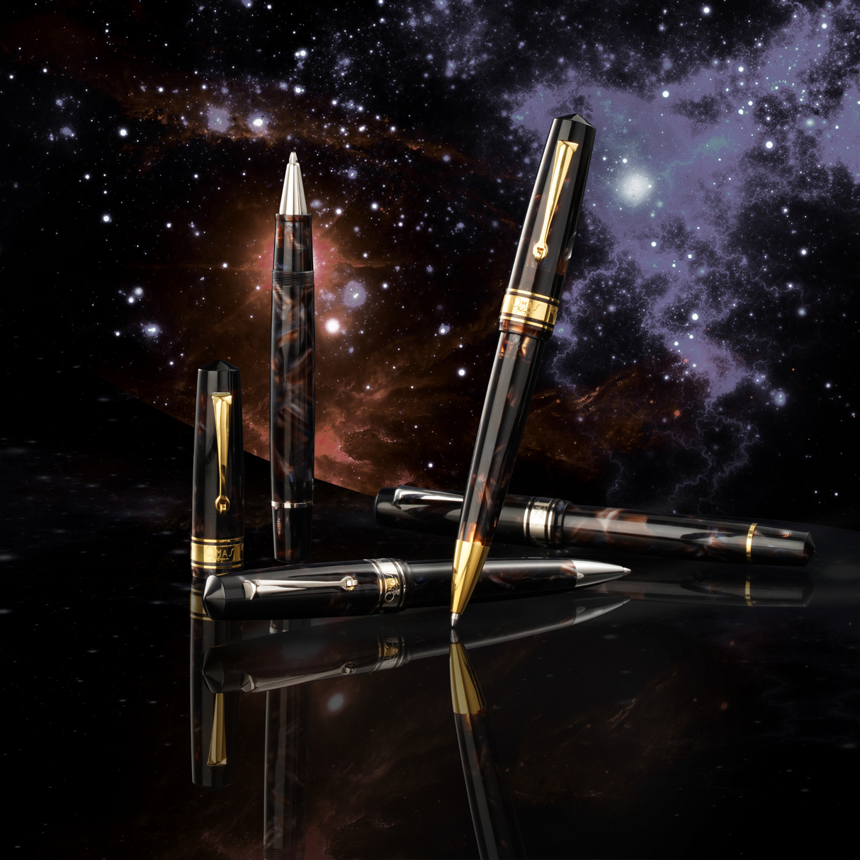 OMAS Bologna Rollerball Pen Galassia Silver Trim