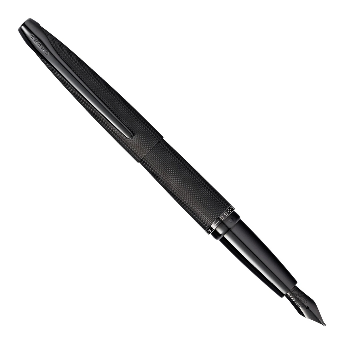 Cross ATX® Brushed Black with Machine-Turned Diamond Pattern Engraving with Polished Black PVD Fountain Pen