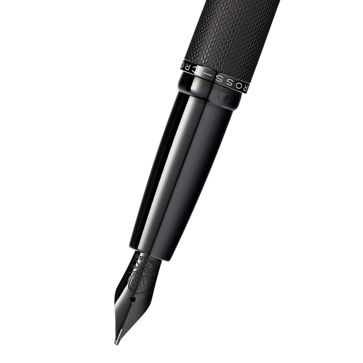 Cross ATX® Brushed Black with Machine-Turned Diamond Pattern Engraving with Polished Black PVD Fountain Pen