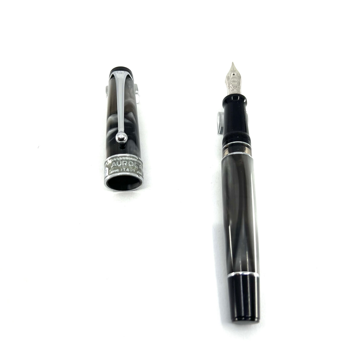 Aurora "Europa" Optima Marbled Charcoal & Gray Limited Edition Fountain Pen - Fine 18kt Gold Nib