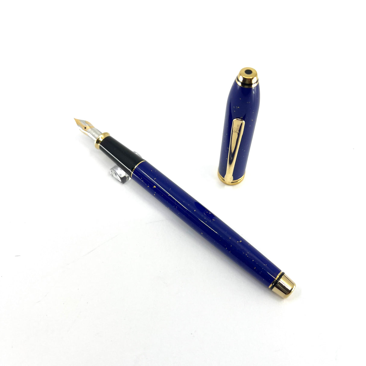 Cross Townsend Blue Lapis Lazuli/ 22K Gold Dust Fountain Pen - Circa 1998 - Fine 18kt Gold Nib