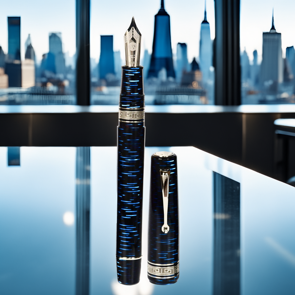 ASC Bologna Extra Blue "Wall Street" Skyscraper Limited Edition Fountain Pen Collection