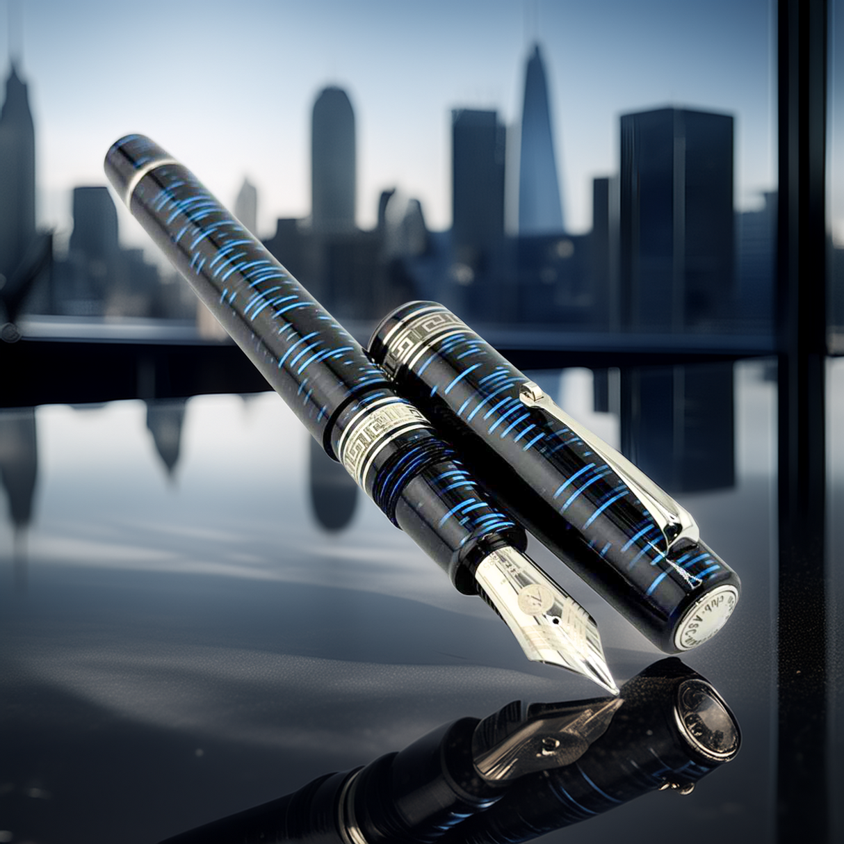 ASC Bologna Extra Blue "Wall Street" Skyscraper Limited Edition Fountain Pen Collection