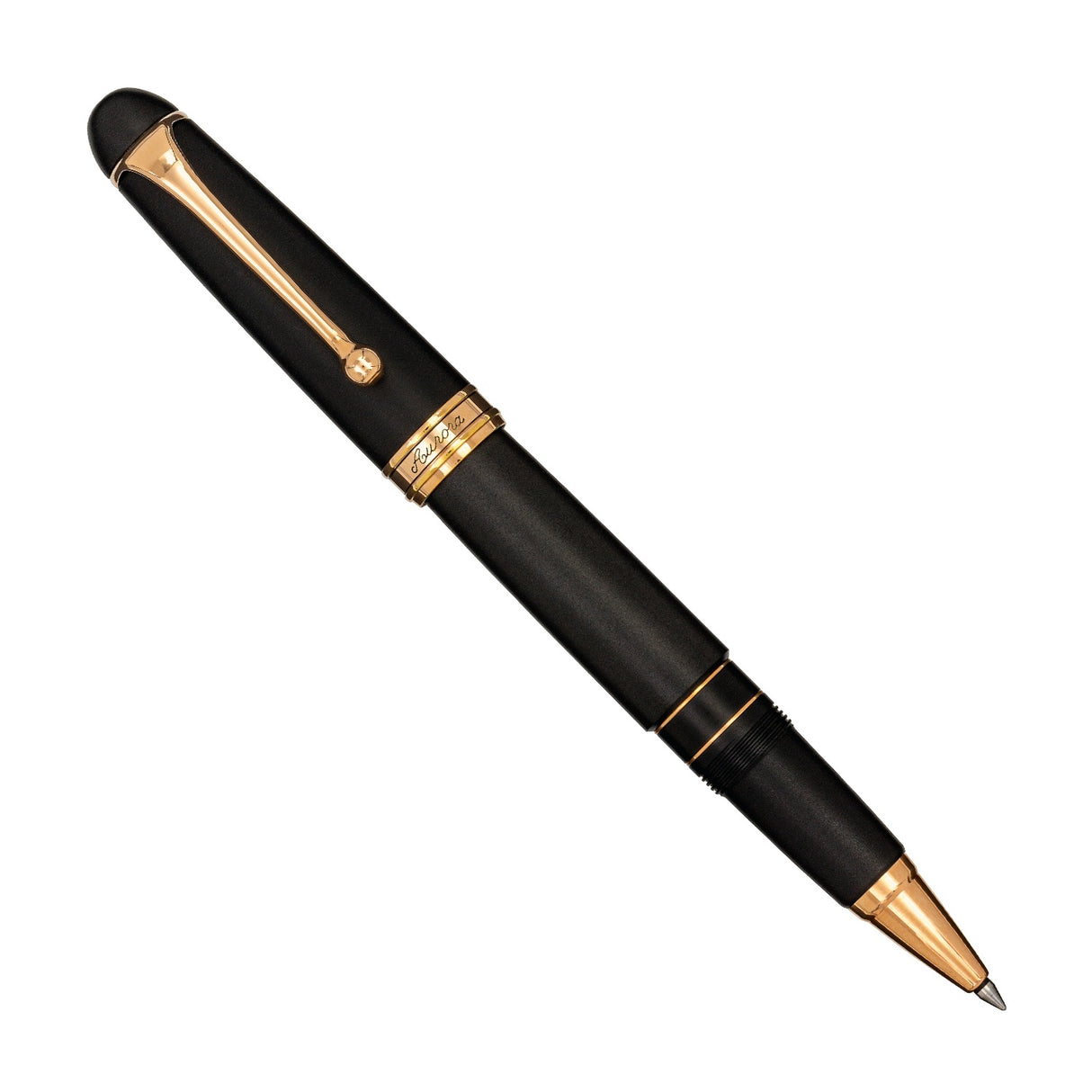 Aurora 88 Black Satin with Rose Gold Trim - Rollerball (Large)