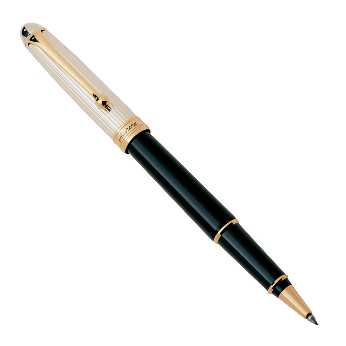 Aurora 88 Sterling Silver Cap / Black Barrel Rollerball