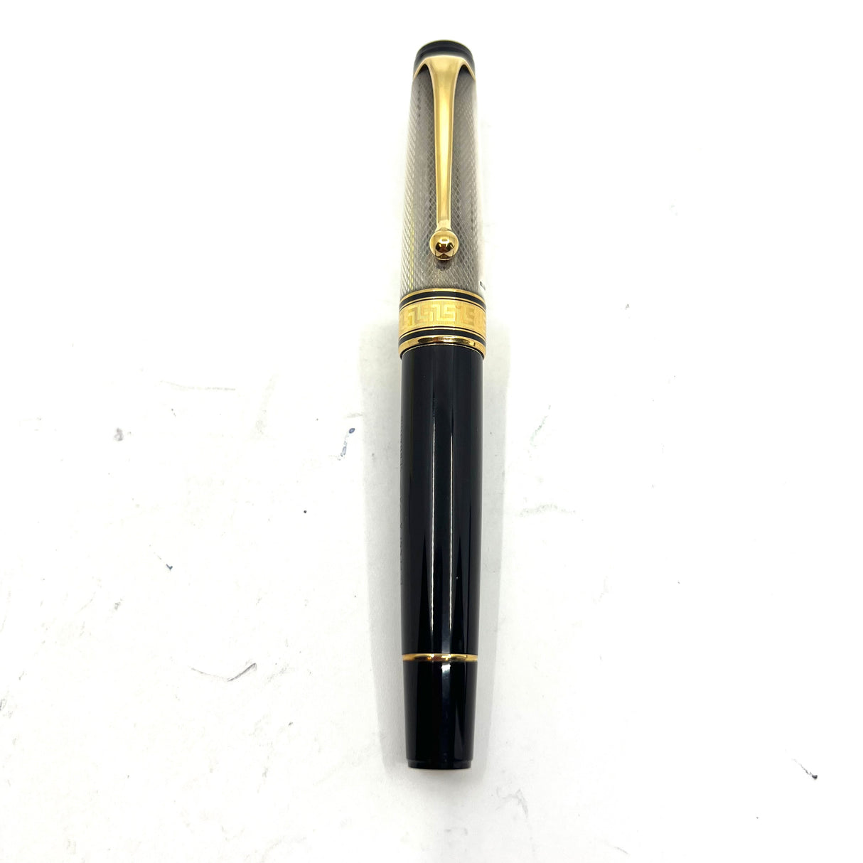 Aurora Optima Black Resin/Sterling Silver Guilloche Cap Fountain Pen
