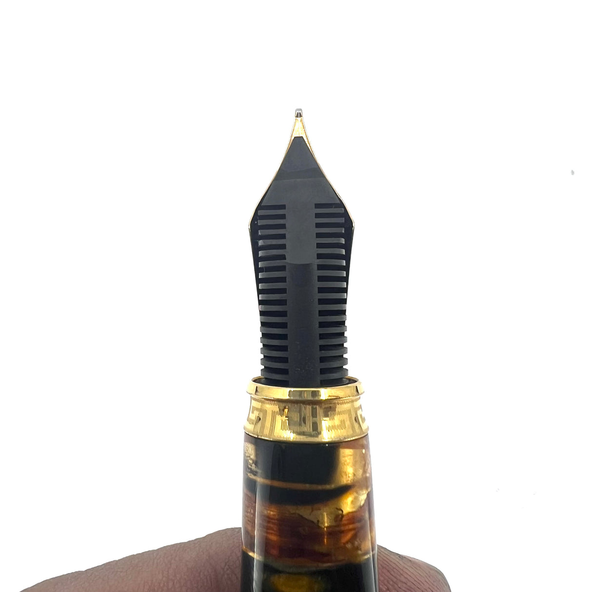 ASC - ARMANDO SIMONI CLUB Oversized Triangolo Black Lucens Celluloid Limited Edition 3-Sided Fountain Pen - Magic Flex Large #8 Size Medium 14kt Gold Nib