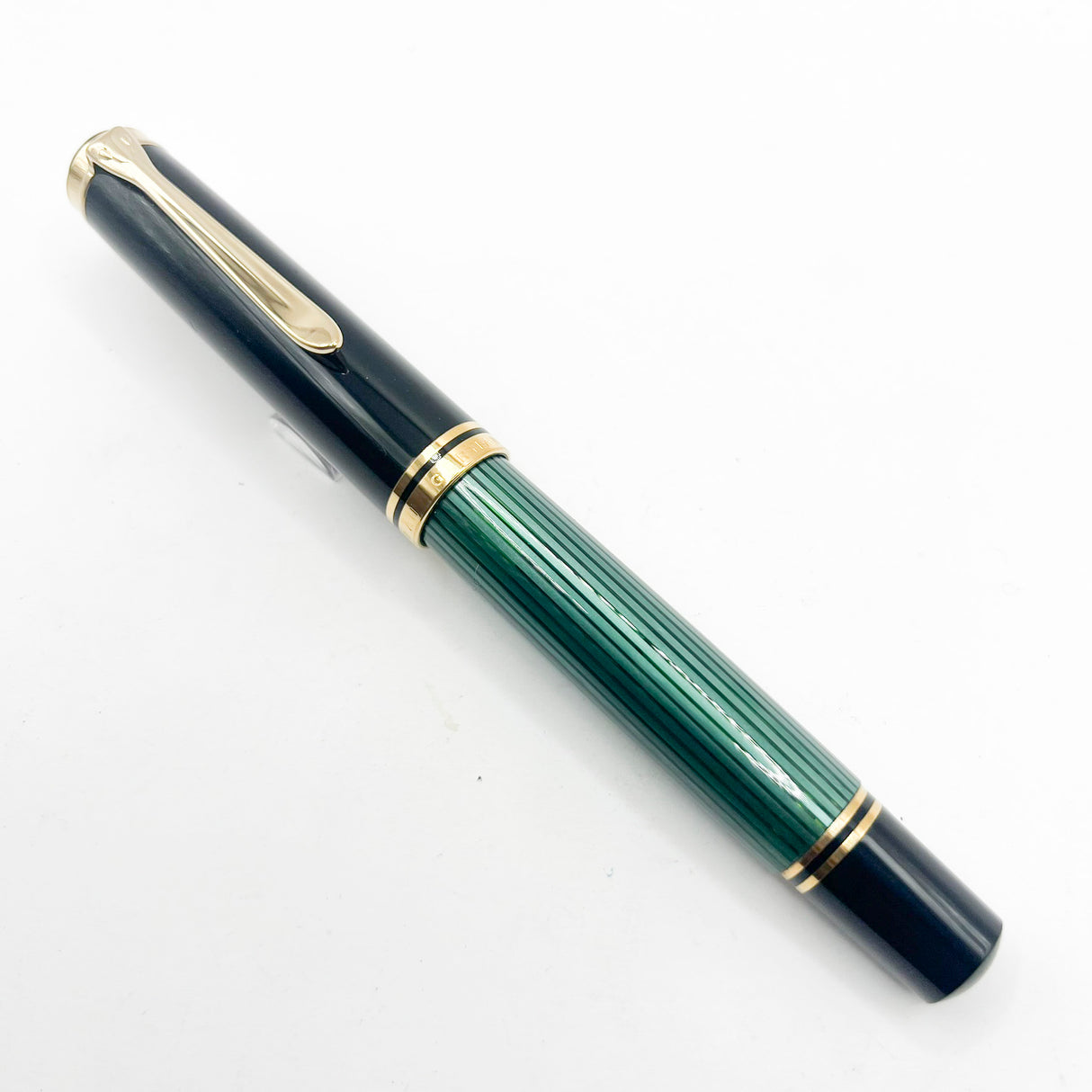 Pelikan Early Souveran M1000 Green Striped Barrel/Black Cap Fountain Pen - Extra Fine 18C Gold Nib