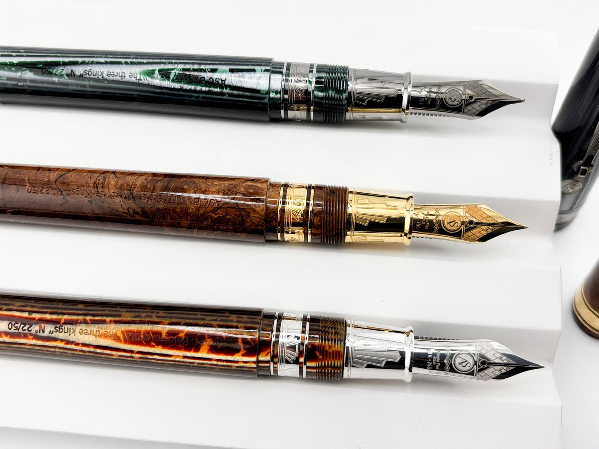 ASC - Armando Simoni Club "THE 3 KINGS SET" The Grail of ASC - Set of 3 Celluloid Fountain Pens with Specialty Flexible Nibs!