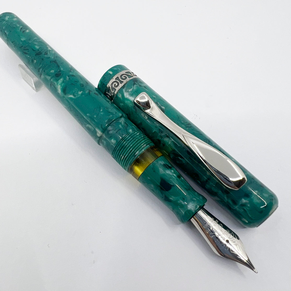 Visconti Florentia Turquoise Green Celluloid LE Fountain Pen Honoring Casa delle Stilografica 50th Anniversary - Fine 18kt Gold Nib