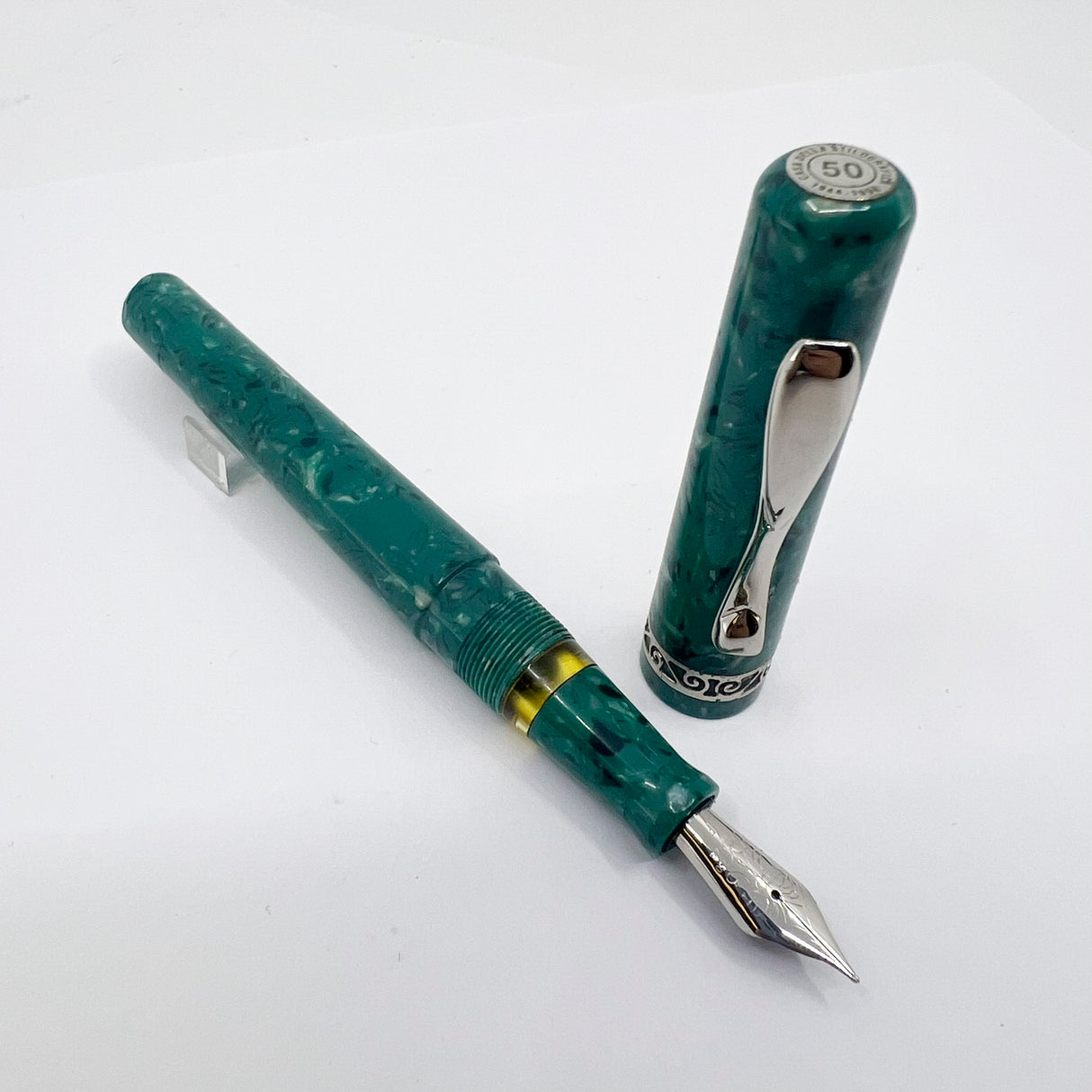 Visconti Florentia Turquoise Green Celluloid LE Fountain Pen Honoring Casa delle Stilografica 50th Anniversary - Fine 18kt Gold Nib