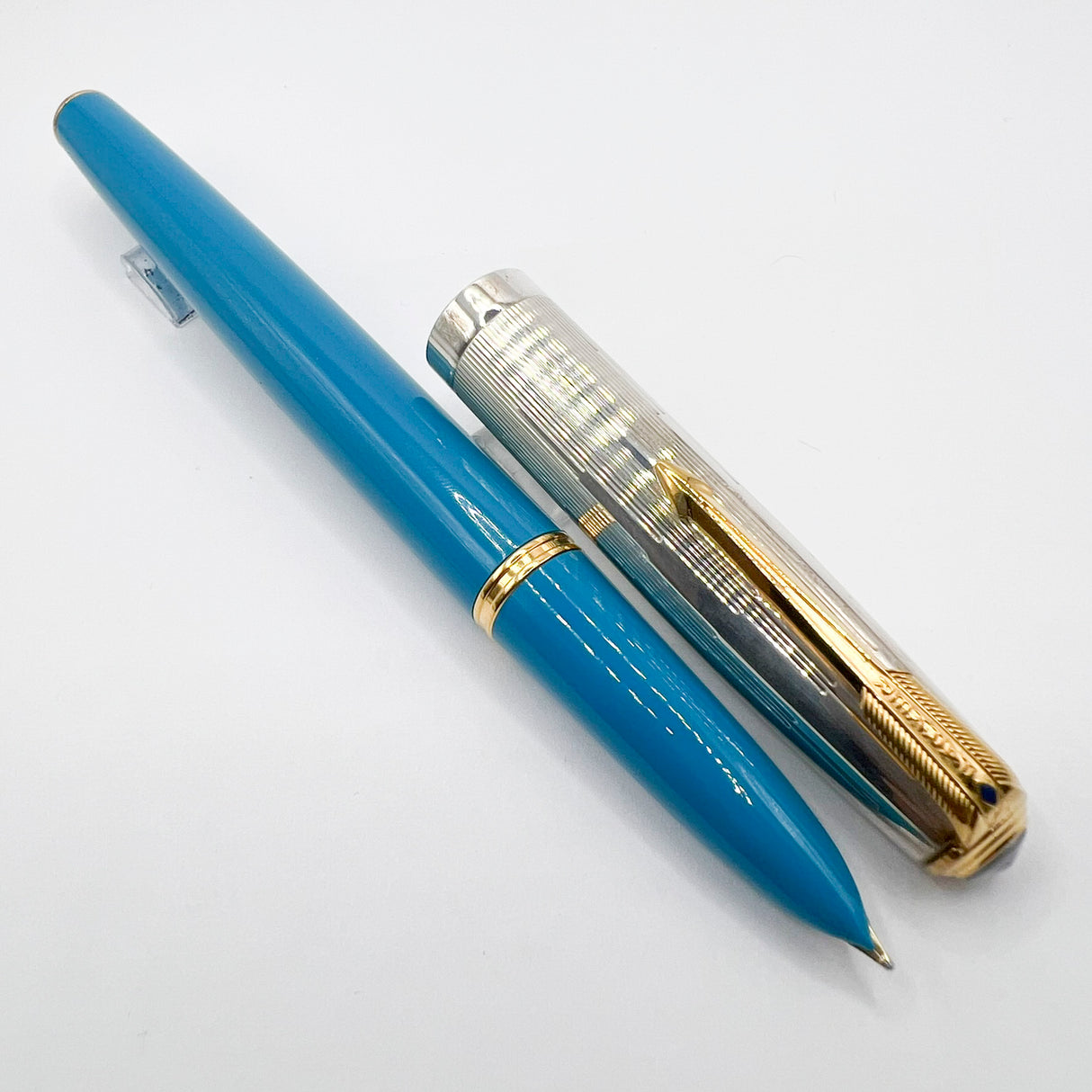 Parker 51 Special Edition Sterling Silver & Vista Blue Fountain Pen - Fine 18kt Gold Nib