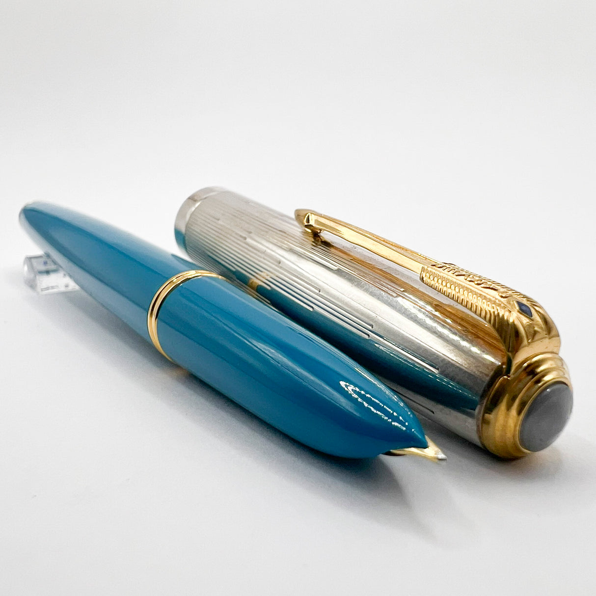 Parker 51 Special Edition Sterling Silver & Vista Blue Fountain Pen - Fine 18kt Gold Nib