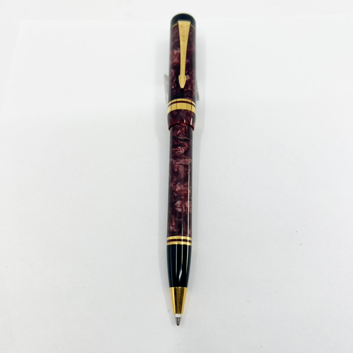 Parker Duofold First Generation Marbled Maroon Cap Actuated Ballpoint Pen - Circa 1989 - SCARCE!
