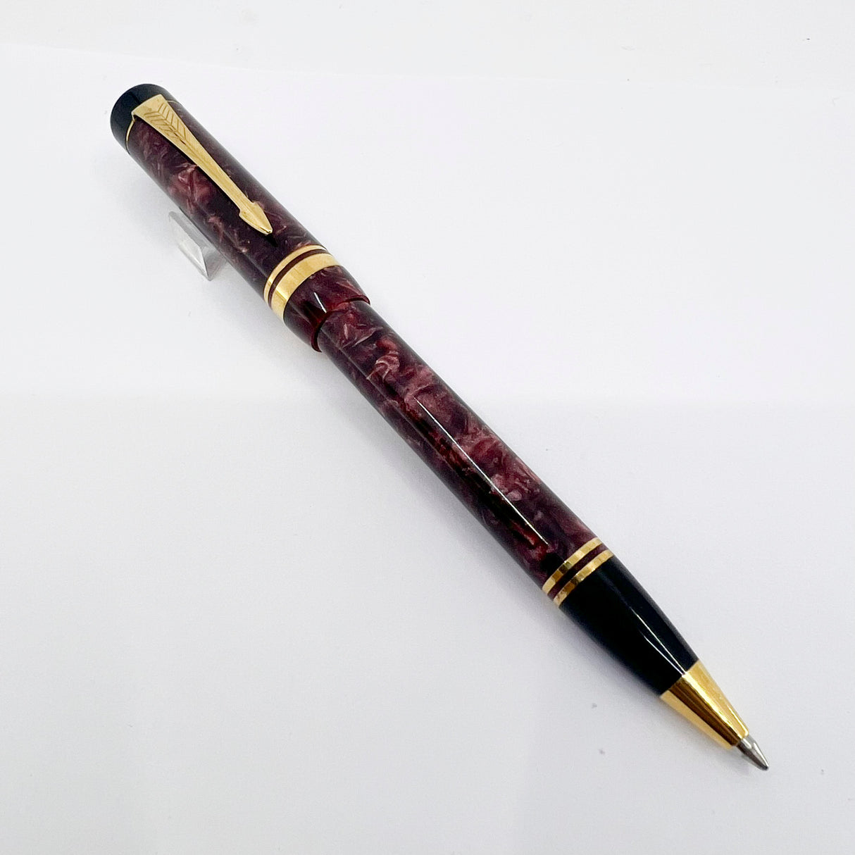 Parker Duofold First Generation Marbled Maroon Cap Actuated Ballpoint Pen - Circa 1989 - SCARCE!