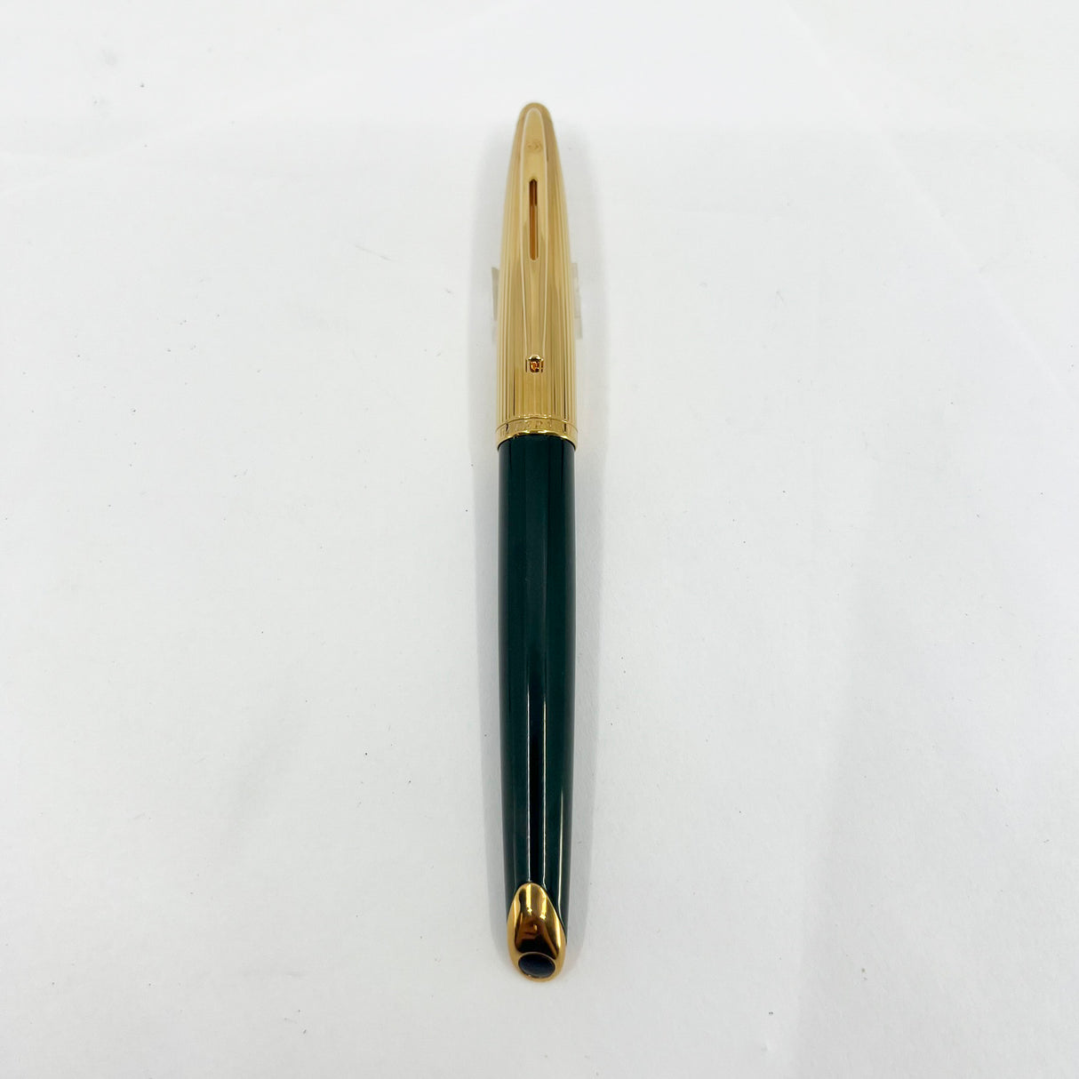 Waterman Carene Deluxe Gold-Plated Cap/Green Lacquer Barrel Fountain Pen - Fine 18kt Gold Nib