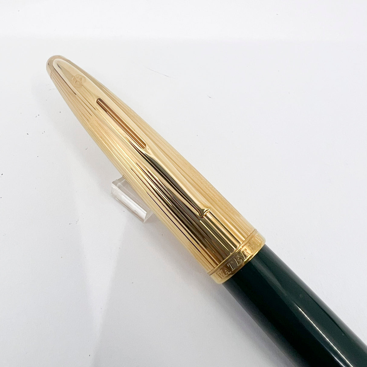 Waterman Carene Deluxe Gold-Plated Cap/Green Lacquer Barrel Fountain Pen - Fine 18kt Gold Nib