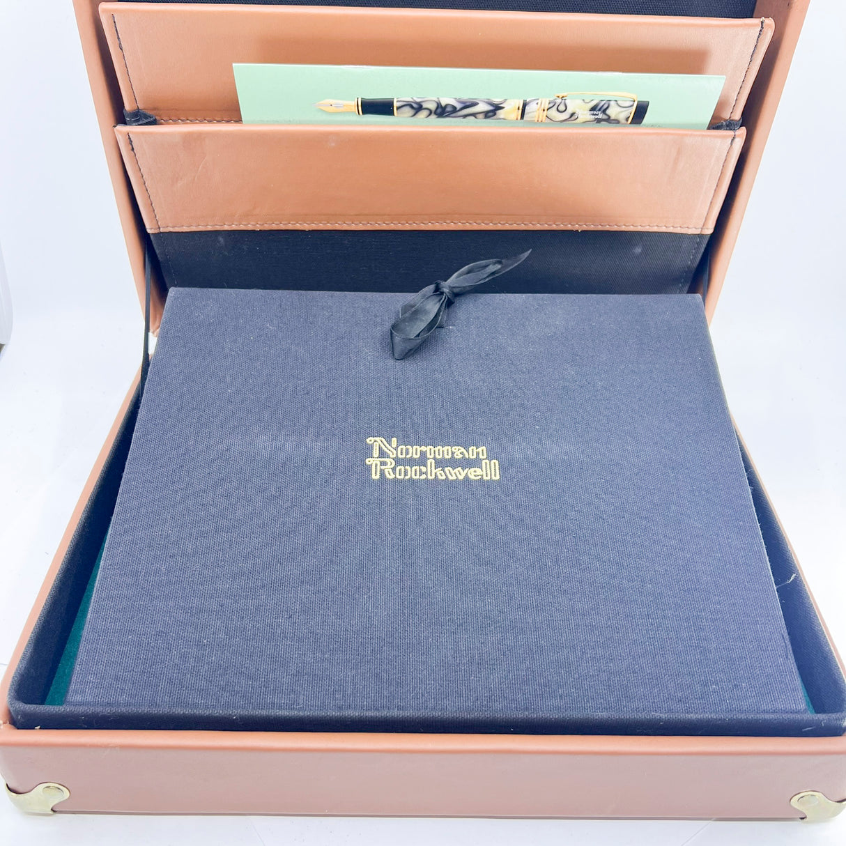 Parker Norman Rockwell Duofold Centennial Limited Edition Unique Swirly Black & Pearl Fountain Pen - Medium 18kt Gold Nib - Trim Rings and the Cap Top Medallion are Solid 18k Gold!