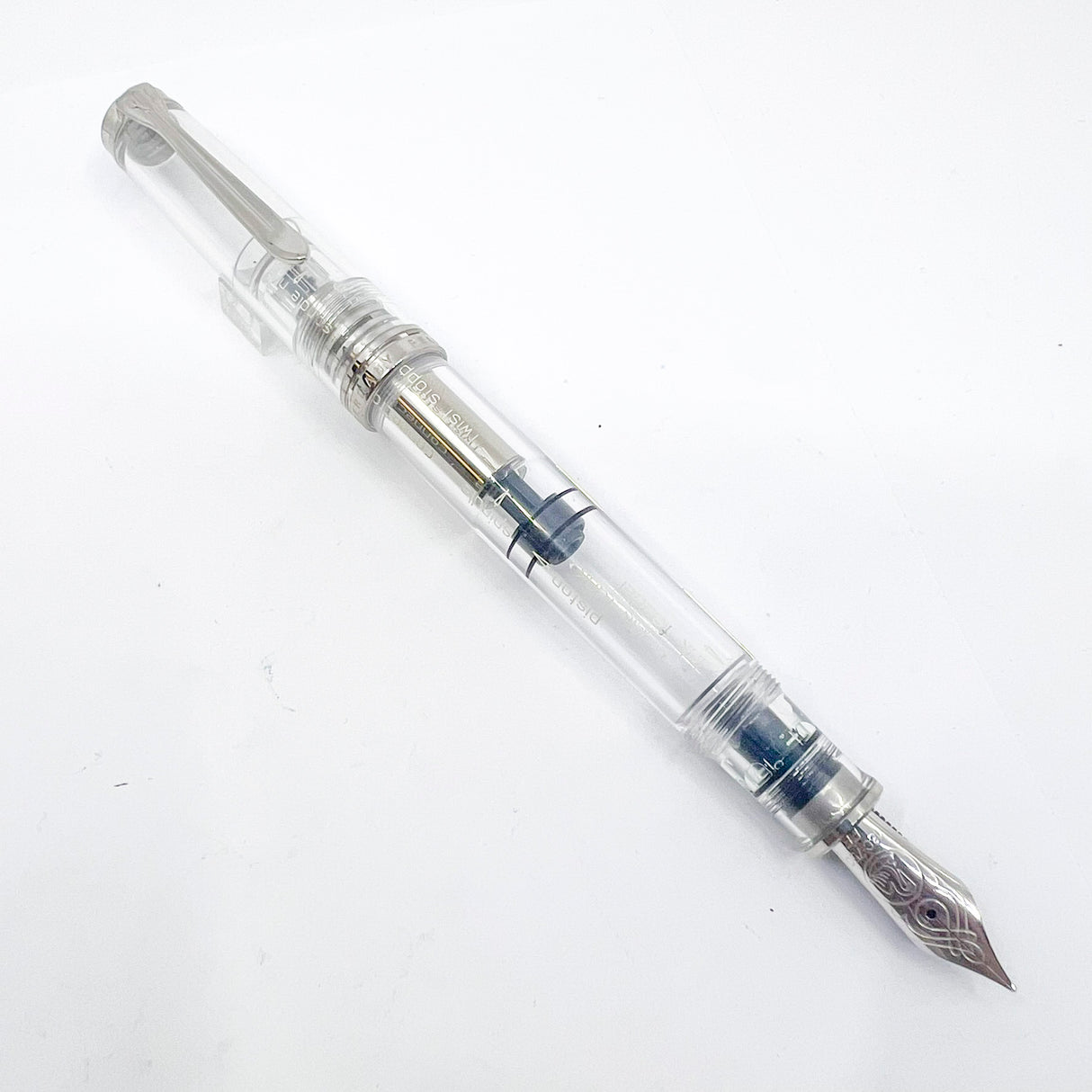 Pelikan M805 Clear Demonstrator Fountain Pen - Names of Pen Components Engraved by Pelikan on Barrel - Extra Fine 18kt Gold Nib