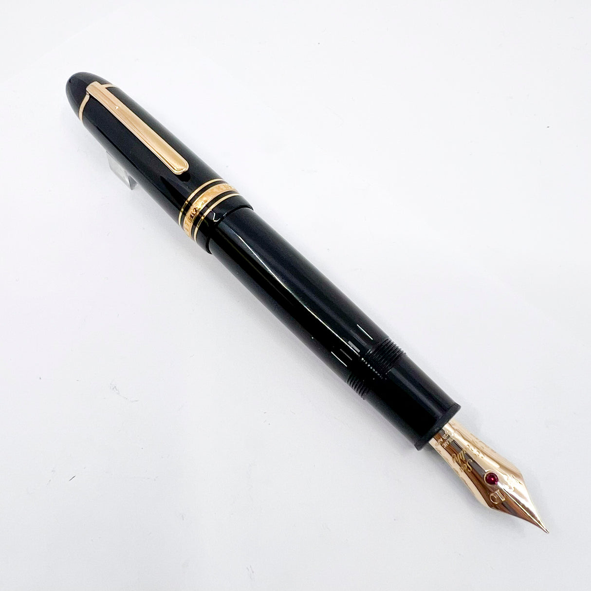 Montblanc Special Order Meisterstuck #149 (Largest) Fountain Pen - Bespoke Fine 18kt Gold Nib with Authentic Ruby Embedded + Special Nib Engraving