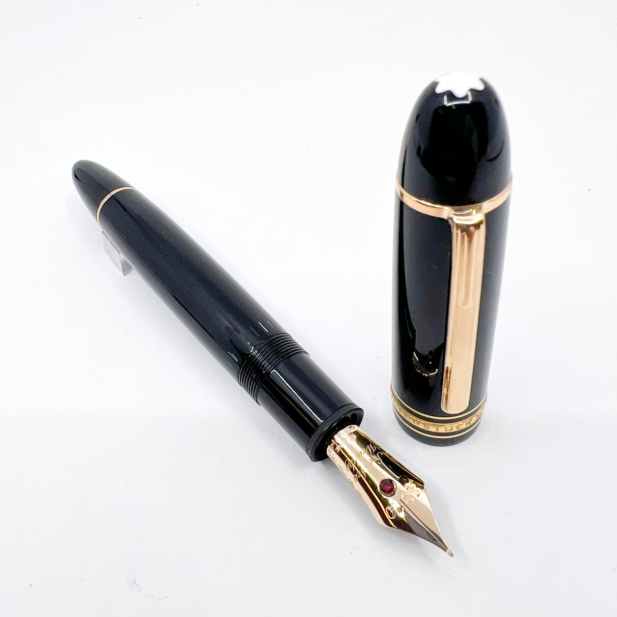Montblanc Special Order Meisterstuck #149 (Largest) Fountain Pen - Bespoke Fine 18kt Gold Nib with Authentic Ruby Embedded + Special Nib Engraving