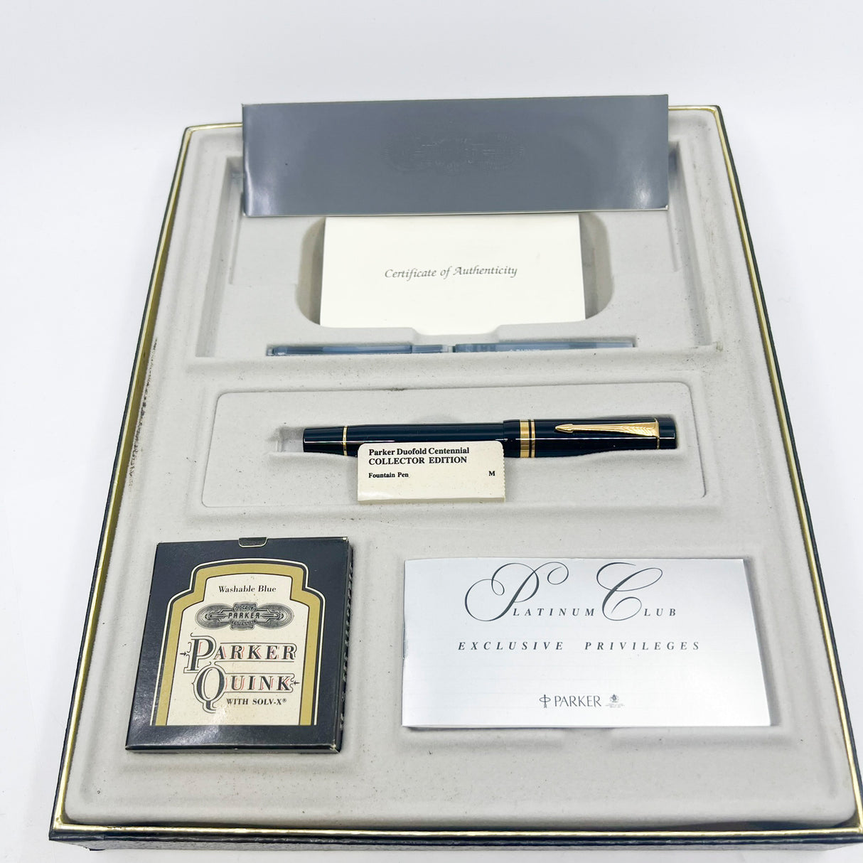 Parker Centennial (Largest Size) Black Duofold Fountain Pen - Special Presentation Box & Contents for the 100th Anniversary of the Parker Pen Company - Medium 18kt Gold Nib