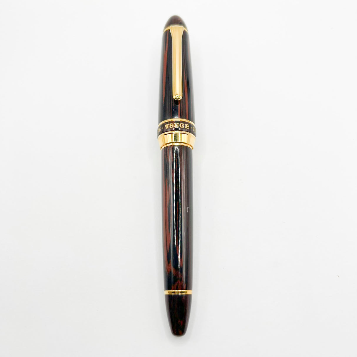 Tsuge (Made by Sailor) Large 1911 Rosewood Ebonite Fountain Pen - Fine 21kt Gold Nib - RARE!