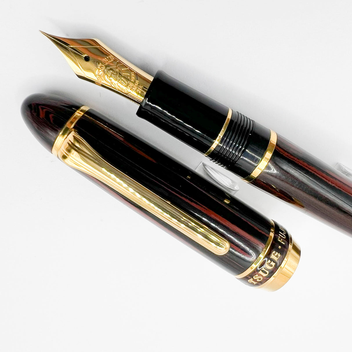 Tsuge (Made by Sailor) Large 1911 Rosewood Ebonite Fountain Pen - Fine 21kt Gold Nib - RARE!