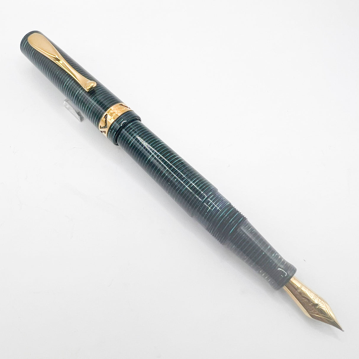 Visconti Manhattan Blue Celluloid With Scarce Cut-out Cap Band - Fine 18kt Gold Nib