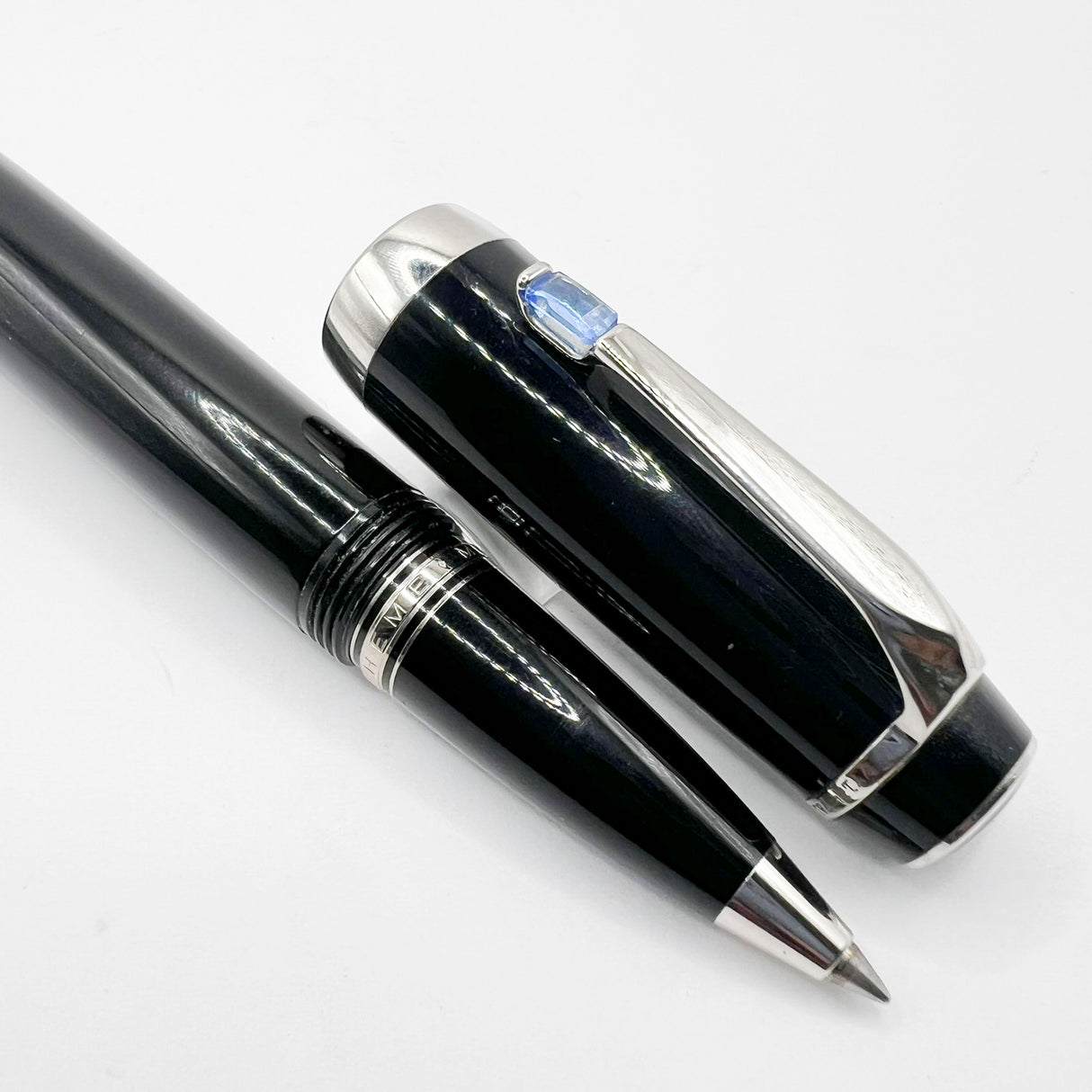 Montblanc Boheme Black Resin Rollerball - Blue Stone in Clip