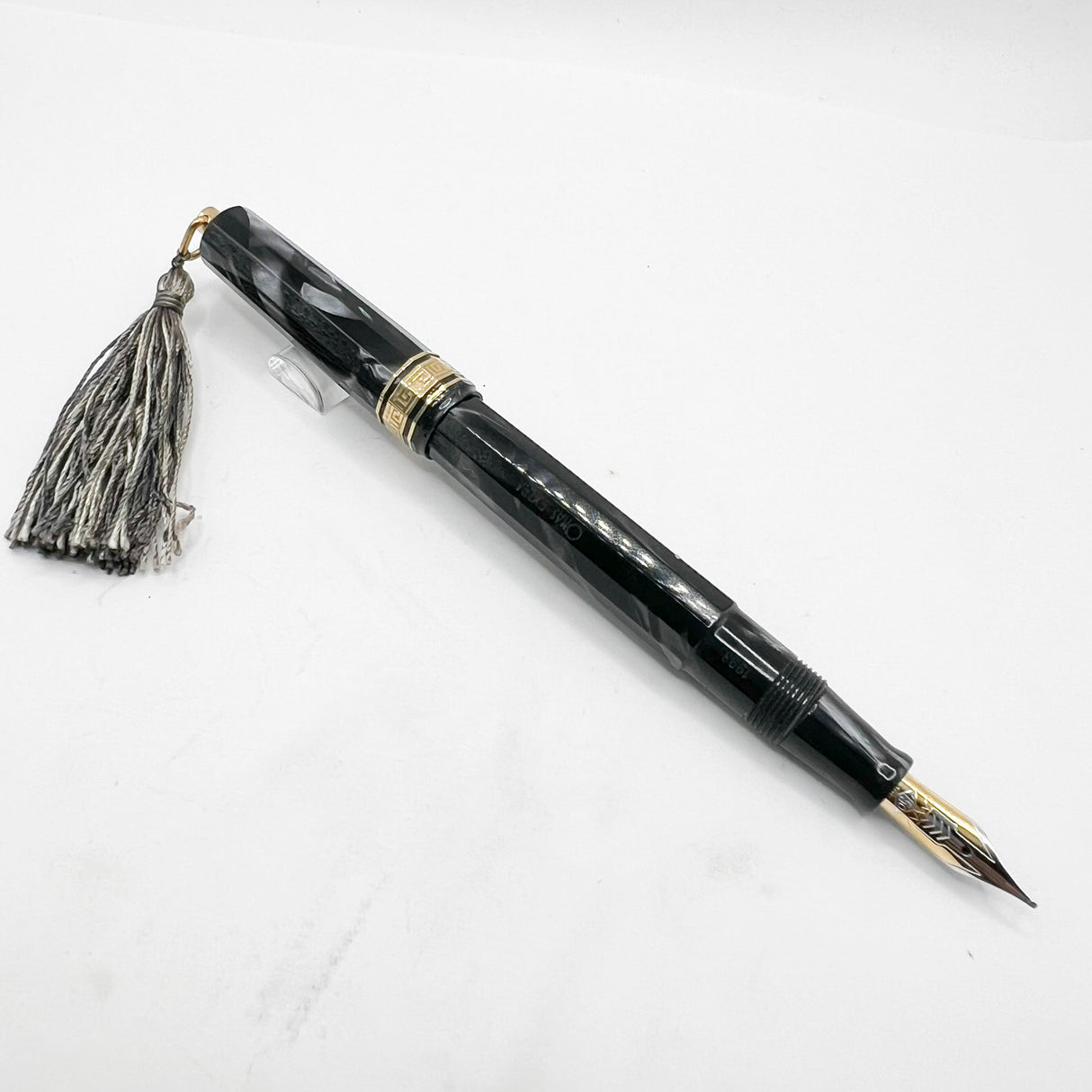 OMAS Princess Paragon Extra Platinum Celluloid Fountain Pen with Tassel - Medium 18kt Gold Nib