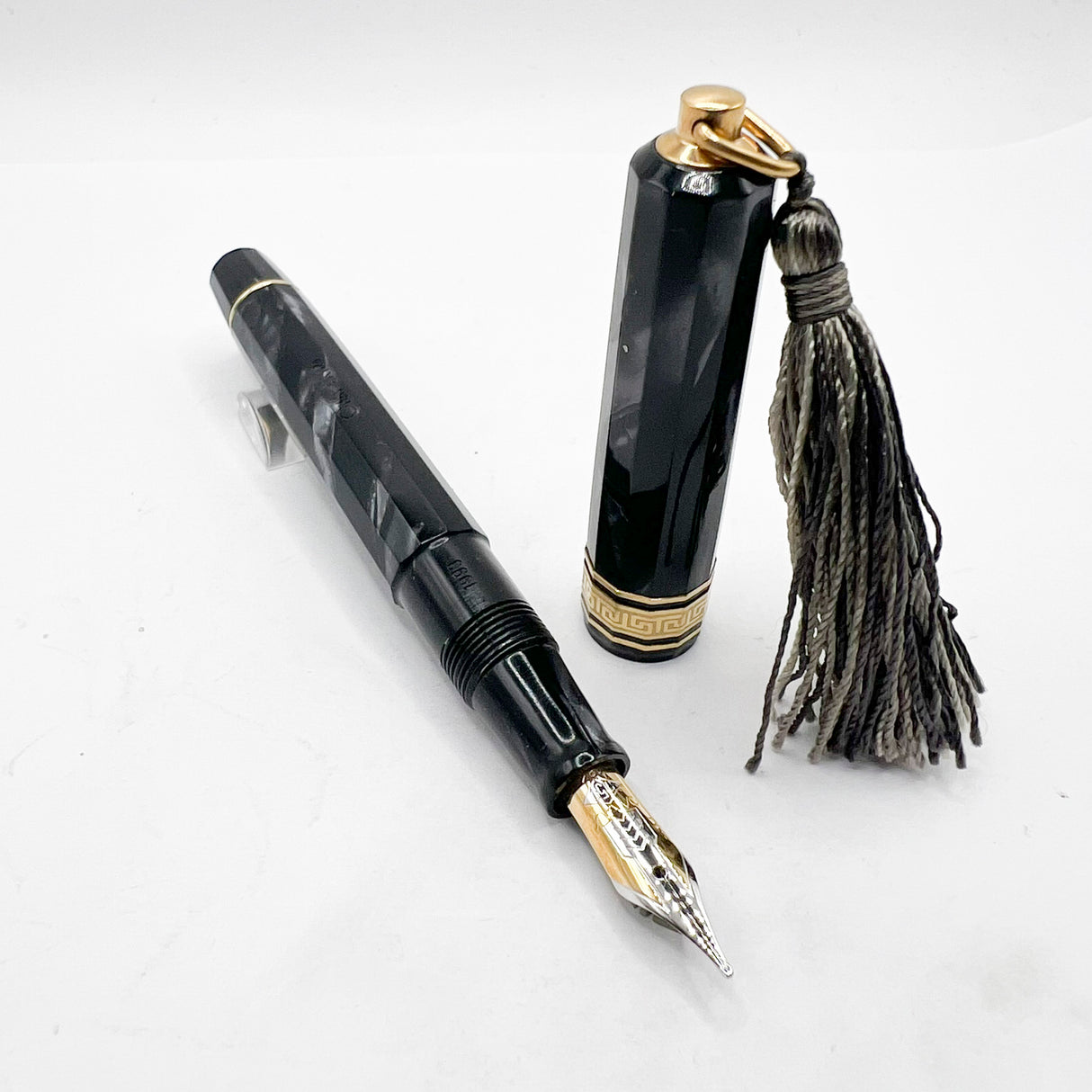 OMAS Princess Paragon Extra Platinum Celluloid Fountain Pen with Tassel - Medium 18kt Gold Nib