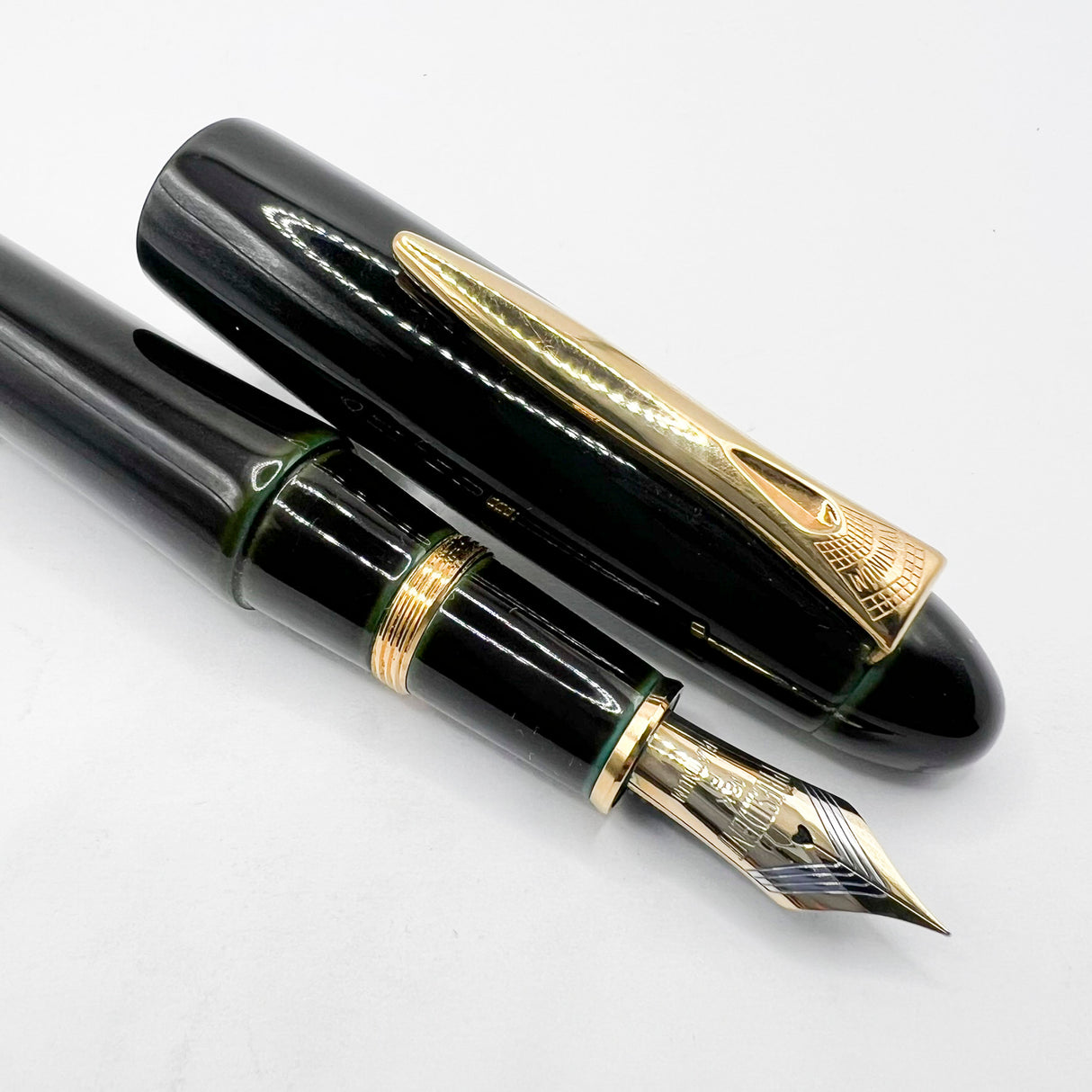 Platinum Izumo Urushi Oversized Fountain Pen - Sora (Dark Green) - Fine 18kt Gold Nib