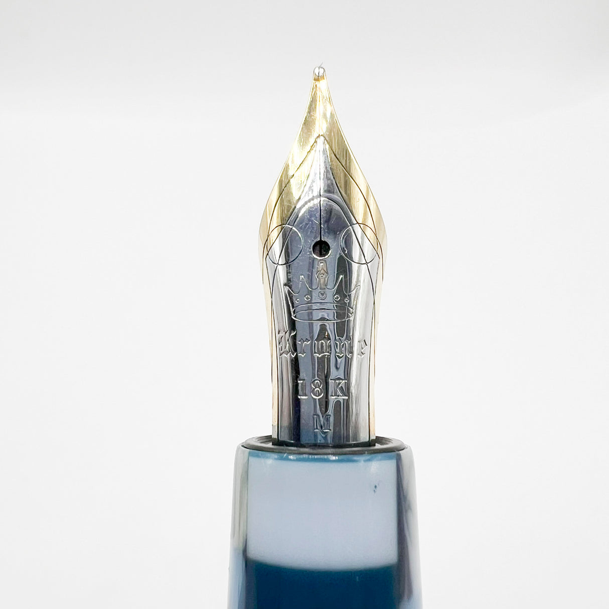 Krone Dissonance in Alternating Marbled Blue & Block Motif Fountain Pen - Medium 18 Kt Gold Nib - Exceedingly Funky!