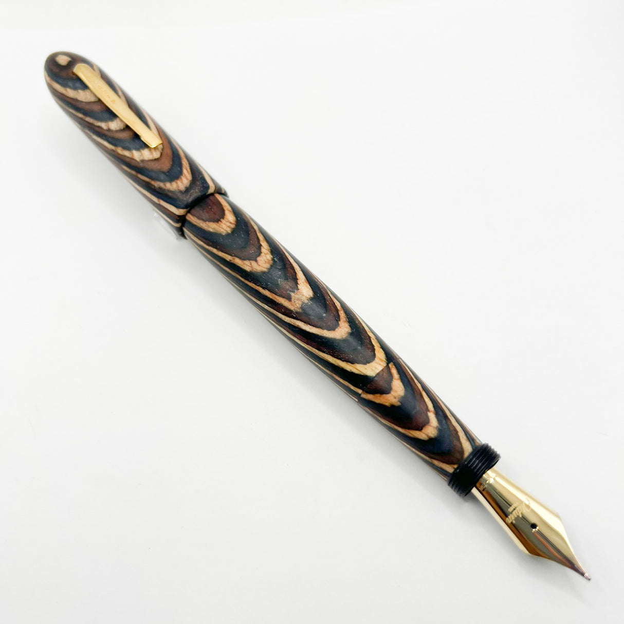 Oldwin (France) Oversized Wood Spina Fountain Pen - Flexible Large #8 Medium 18kt Gold Nib