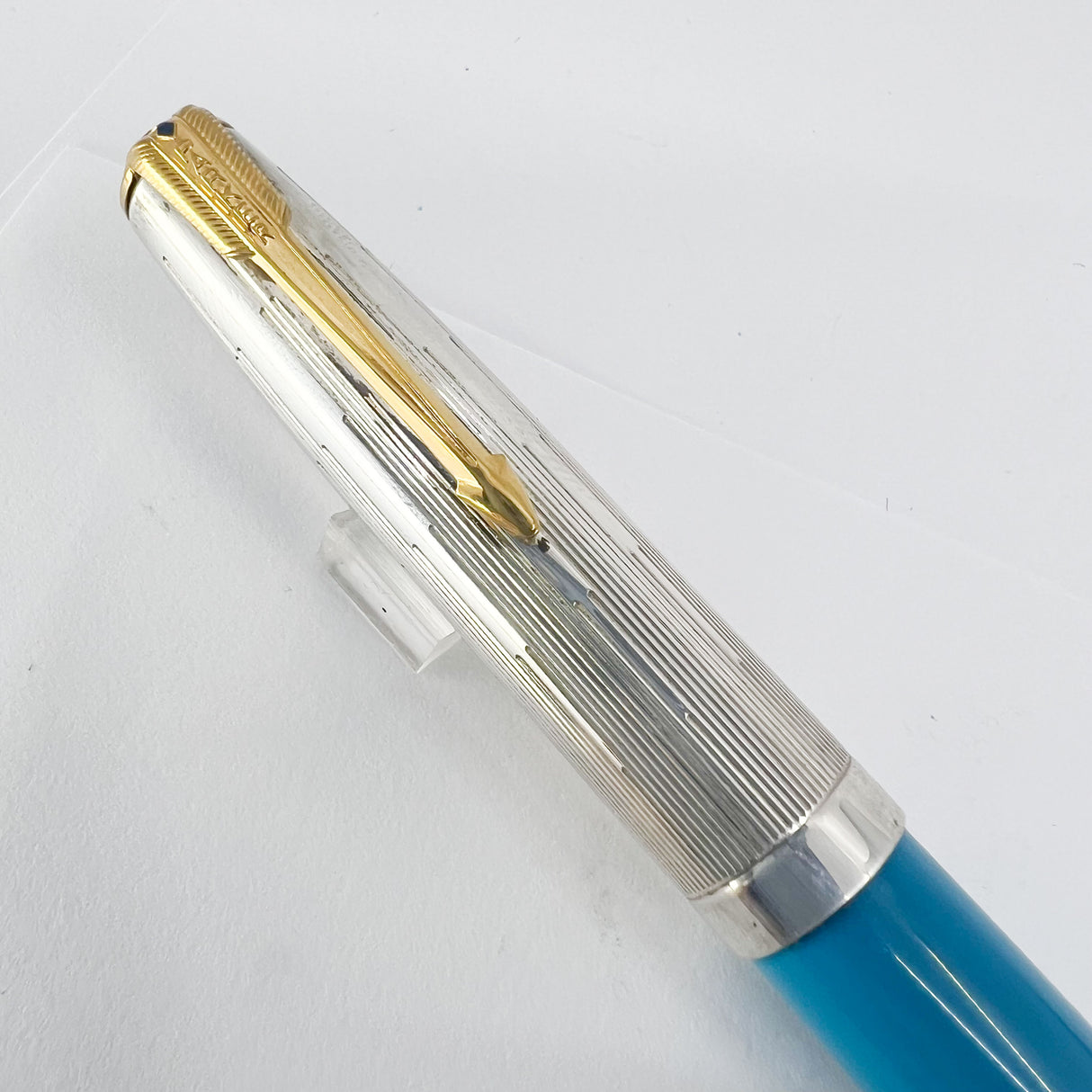 Parker 51 Special Edition Sterling Silver & Vista Blue Fountain Pen - Medium 18kt Gold Nib