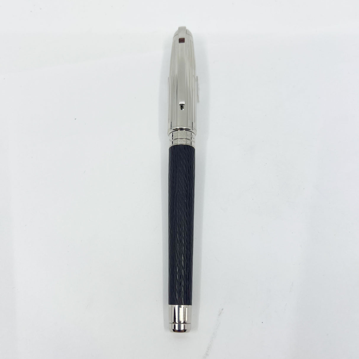 S. T. Dupont Orpheo Fountain Pen - Palladium Plated Cap - Textured Leather Barrel - Medium 18kt Gold Nib