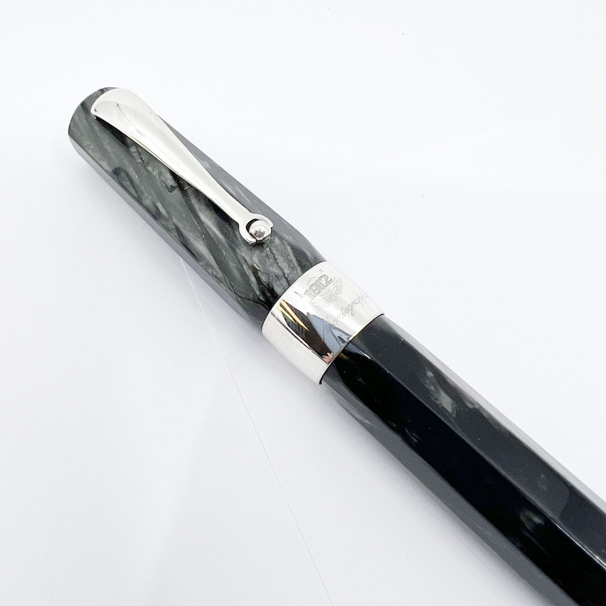 Montegrappa Symphony Lustrous Grigio (Grey) Perla Celluloid Faceted Rollerball - Sterling Silver Trim