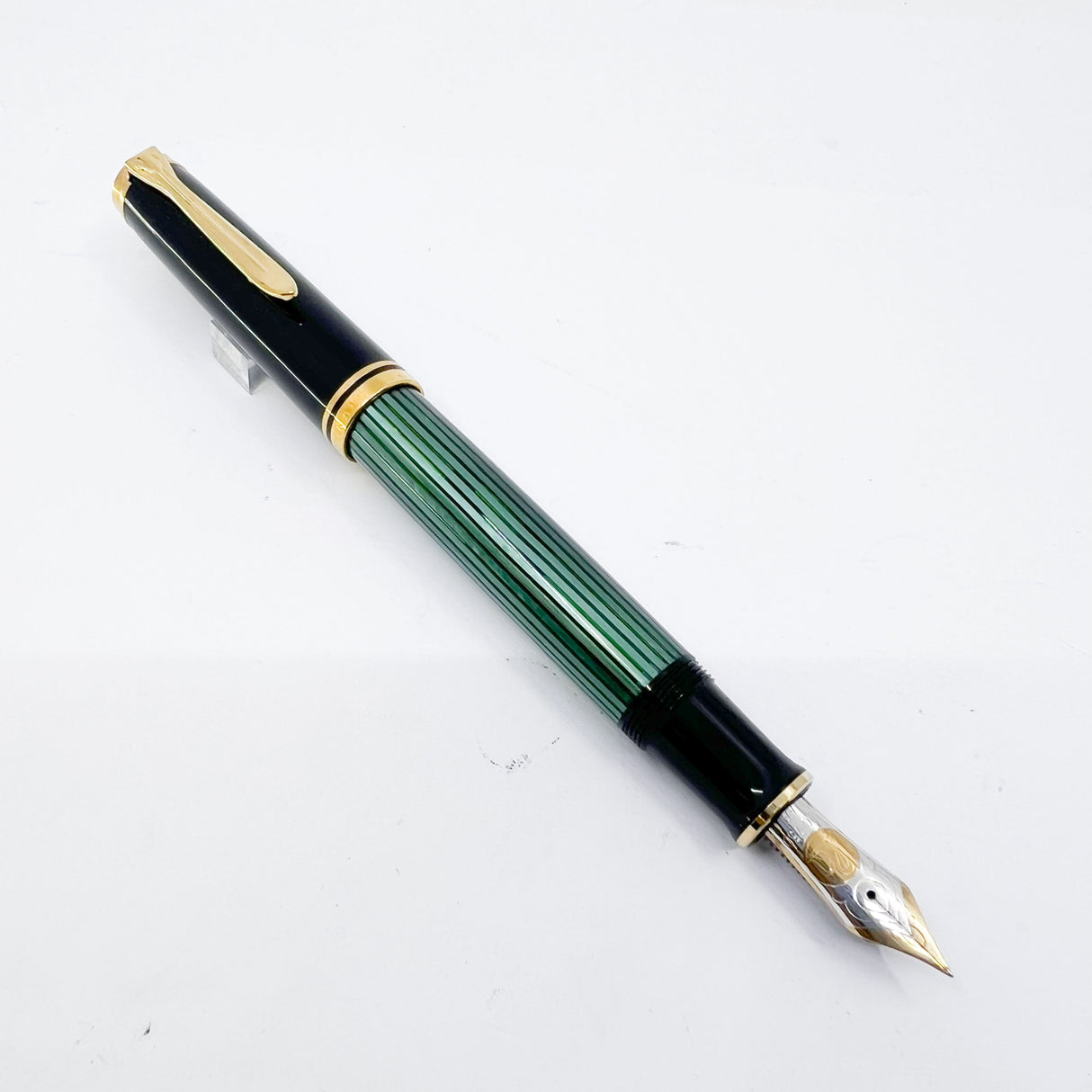 Pelikan M800 Green Striped Fountain Pen - Early Model "W. Germany" on Cap Band - Extra Fine 18kt "PF" Nib